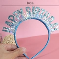Blue Happy Birthday headband with silver glitter letters and tinsel, 18cm party accessory - Blue
