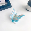 Elegant butterfly hair claw clip with blue and pink marble pattern in acetate finish - 5.5cm / Blue Pink