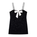 Glitzerndes schwarzes Paillettenkleid mit großer weißer Schleife auf weißem Hintergrund - XS / Schwarz