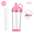 Pink 850ml Tritan boba cup with wide straw, straw brush and magnetic carry handle - 850ml / Rose Pink