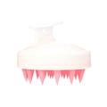 Silicone scalp massager brush in pink and white with ergonomic handle design - White Pink