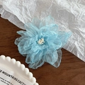 Elegant light blue orchid flower hair clip with pearls for women’s side bangs - Light Blue Organza Flower (22)