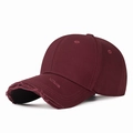 Gorra de béisbol granate efecto desgastado con bordes deshilachados de algodón - Ajustable / Burdeos