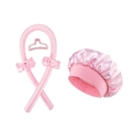Pink heatless hair curler set with silk sleep cap, hair scrunchies and clip - Bonnet + Curler + 2 Scrunchies + 1 Clip / Pink
