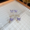 Elegant lavender purple tassel butterfly earrings with sparkling rhinestones and gold plating - 27# Silver Earring Post - Purple - Butterfly