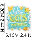 Parche bordado 'You Are Gods Masterpiece' azul y amarillo, tamaño de 6,2 cm x 6,1 cm - Patrón GODS MASTERPIECE (X3SJ-14-04) / 1 Pieza