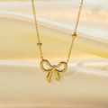 Collier élégant avec pendentif nœud doré et chaîne à billes sur soie jaune douce - 【h1045】collier Nœud Papillon Or