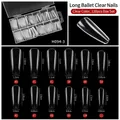 Transparent full cover nail tips style H094-3 with detailed size chart for long art nails - Extra Long Ballerina Transparent Style (H094-3)