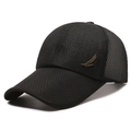 Schwarze Mesh-Baseballkappe mit verlängerter Krempe und goldener Feder-Applikation - Verstellbar / Schwarz