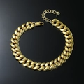 Bracciale da uomo a catena cubana dorata con chiusura a moschettone ed estensione - Cavigliera liscia / Oro