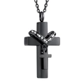 Detail der schwarzen Edelstahl-Kreuz-Gedenkkette mit funkelnder Kristallverzierung - O-Form Kette / Schwarz
