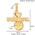 Pendentif basket doré en laiton avec dimensions et détails de spécification - I ❤️ Basketball