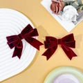 Elegante par de pinzas para el cabello con lazo de terciopelo rojo vino estilo vintage - Burdeos