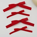 Set of four red satin ribbon hair bows in various sizes on a clean minimalist background - Red (4pcs Set)