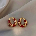 Détail de boucles d'oreilles créoles dorées avec émail rouge et cristaux brillants - Style Anneau Or Rouge Clip d'Oreille (9#)