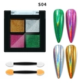 S04 Aurora holografisch chroom nagelpoeder in goud, zilver, roze en groen met applicators - Goud/Zilver/Rozerood/Groen (S04)