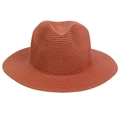 Classic dark brown straw fedora hat for summer sun protection with fine woven texture - Rust Red