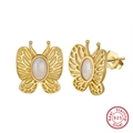 Elegant gold S925 sterling silver butterfly stud earrings with opal stone inlay - Opal Butterfly Stud - Gold