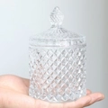Kleine glazen voorraadpot met ruitpatroon deksel in hand gehouden voor maat - 7 cm Klein / Transparant