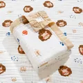 Soft cotton muslin baby blanket with lion and mushroom cartoon print and brown trim - 6-Layer Wide Edge 110*110cm / Jungle Lion