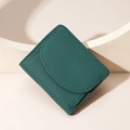 Portefeuille femme en cuir grainé vert foncé avec design rétro à rabat pliant - Vert Foncé