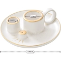 White ceramic Palo Santo and sage holder with gold trim and dual candle slots - Moon Tray with Handle