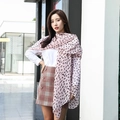 Pink leopard print silk scarf for women featuring black cat motifs in a soft fashion style - Cat Pink