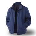 Men's navy blue casual business bomber jacket with stand collar and ribbed cuffs - Blue