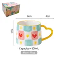 Hand-painted heart ceramic mug with 300ml capacity and yellow heart-shaped handle - Checkered Heart (Gift Box)