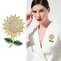 Sparkling sunflower brooch with yellow rhinestones and green enamel on gold finish - XD824052 Sunflower