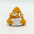 Handmade crochet positive brown poo doll with inspirational message card for desk decor - Poop Turmeric