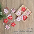 Christmas wooden ornament set with 12 red and white star tree snowflake pendants - Style G