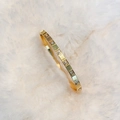 Golden titanium steel square block bangle with sparkling white zircon stones for women - Gold