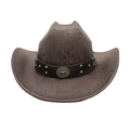 Klassischer dunkelbrauner Western-Cowboyhut aus Wildleder mit Nietband und silbernem Stier - M (56-58cm) / Kaffeebraun