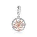 S925 sterling silver Tree of Life pendant charm with rose gold trunk and sparkling crystals - Two-tone Tree of Life Pendant