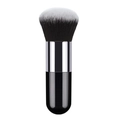 Flat top foundation brush with dual-tone bristles and glossy black handle for uniform makeup - Large Round Head / Black Silver
