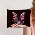 Close-up of black canvas makeup bag featuring pink butterfly print and metal zipper closure - Large Purple Pink Butterfly Plum (jiayingpbb0335)