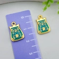 Golden sand gold alloy Pingan charm with green enamel for DIY jewelry making - Blue-Green Enamel Double-Sided Safety