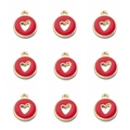 Nine red and gold heart-shaped alloy charms for DIY necklaces and craft jewelry making - Round Hollow Heart Style / Red