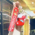 Christmas stocking silicone keychain with gingerbread wristlet and blue bow detail - Christmas Boot 1