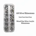 Silver AB rhinestones and acrylic stars set in 12-grid storage box for nail art DIY - Silver AB Rhinestones Mix Sizes