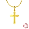 Gepolijste 925 sterling zilveren kruishanger in goudkleur met een tarweketting - Hanger (Met Touwketting) / 18K Goud