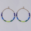 Bohemian large hoop earrings with colorful blue and green beads and gold accents - Blue Green Mix (FG-E24031301B)