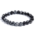 Natural snowflake obsidian beaded bracelet with smooth round stones and grey spots - Natural Snowflake Obsidian / 4mm