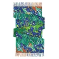 Van Gogh Iris painting cashmere scarf featuring artistic blue flowers and tassel edges - 200x70cm / Van Gogh Blooming Irises