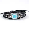 Braided black leather bracelet with blue and white soccer pattern glass cabochon - Blue & White Football