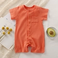 Short sleeve ribbed baby romper in vibrant orange with snap buttons and front pocket - 66CM / Light Orange