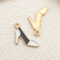 Enamel high heel charms in gold and black-white finish for jewelry making - 1pc Black High Heel Shoe