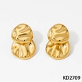 Irregular organic shaped golden pearl earrings with polished wave texture in gold finish - Gold Irregular Hammered Earrings (KD2709)