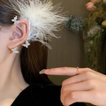 Elegant butterfly ear cuff with silver rhinestones and white feather detail for women - Butterfly Feather Ear Hook Left (HE16172)